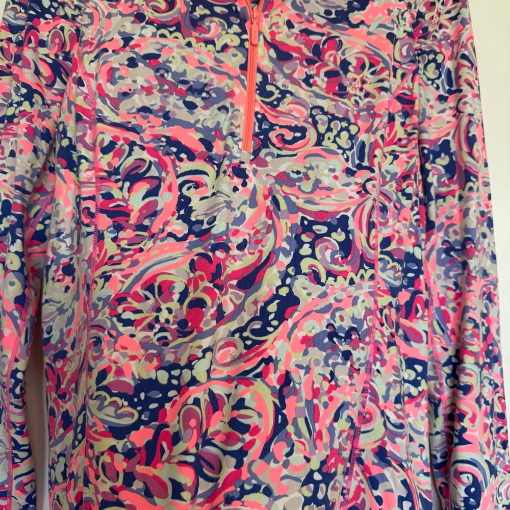 Lilly Pulitzer Weekender Half Zip La Playa Medium Green Blue Pink Luxletic - Picture 4 of 6